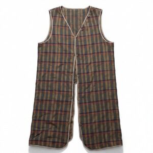 Jackset Vintage Plaid Longline Button-In Coat Lining, Vest Brown Wool Blend 14